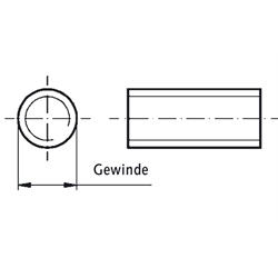 Trapezgewinde- Spindeln eingängig rechts, Edelstahl, Länge 1,5m, Technische Zeichnung