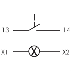 Drucktaster mit Ringbeleuchtung 1S, Einbau-Ø 22,3mm, Flachstecker , Technische Zeichnung