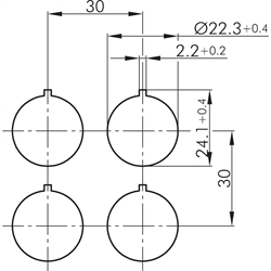 Wahltaster rastend 2S, Schaltwinkel 90°, Einbau-Ø 22,3mm, Flachstecker , Technische Zeichnung
