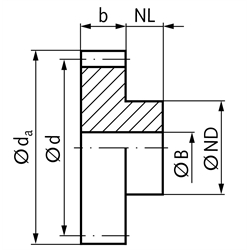 Stirnzahnräder Messing, gefräst, Modul 0,7, Technische Zeichnung